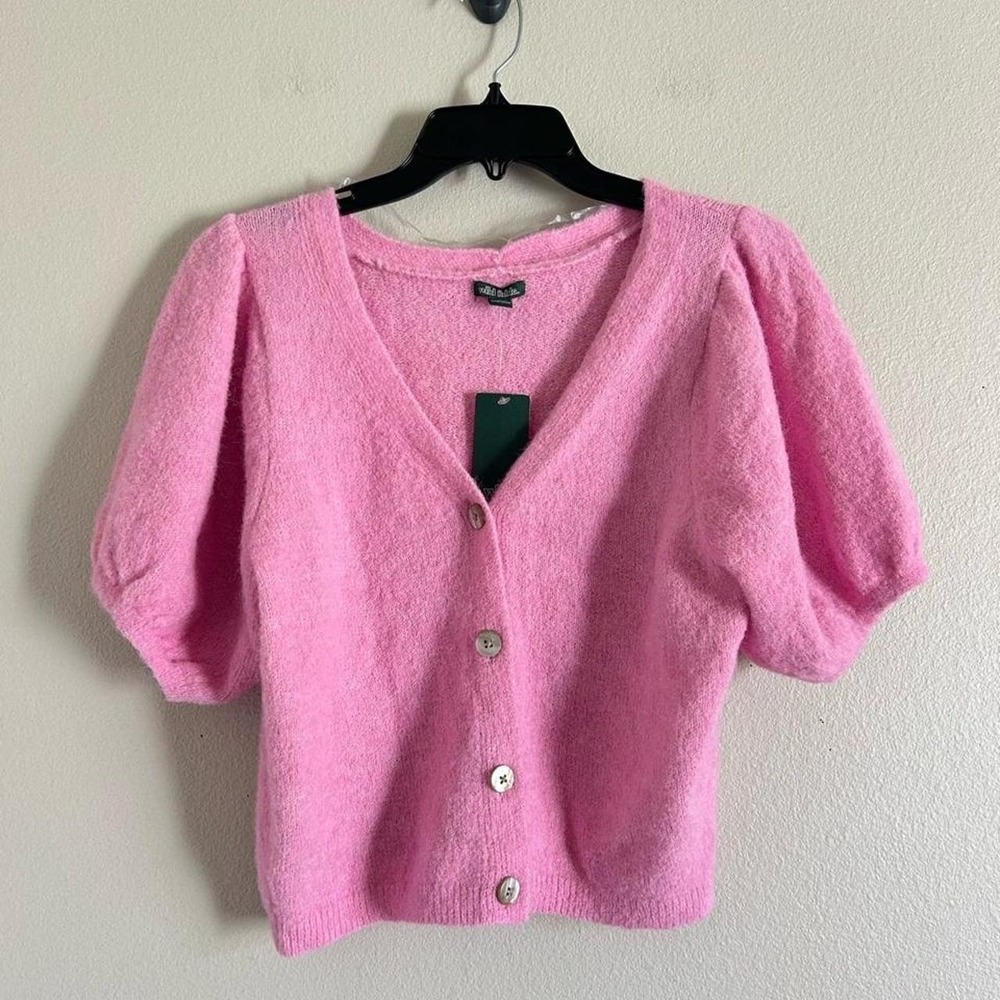 Wild Fable pink cropped cardigan with puffy sleeves in size M